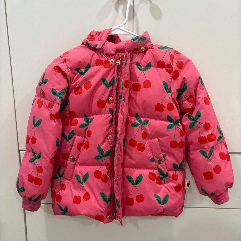 Mini Rodini Cherry Print Pink Puffer Jacket
